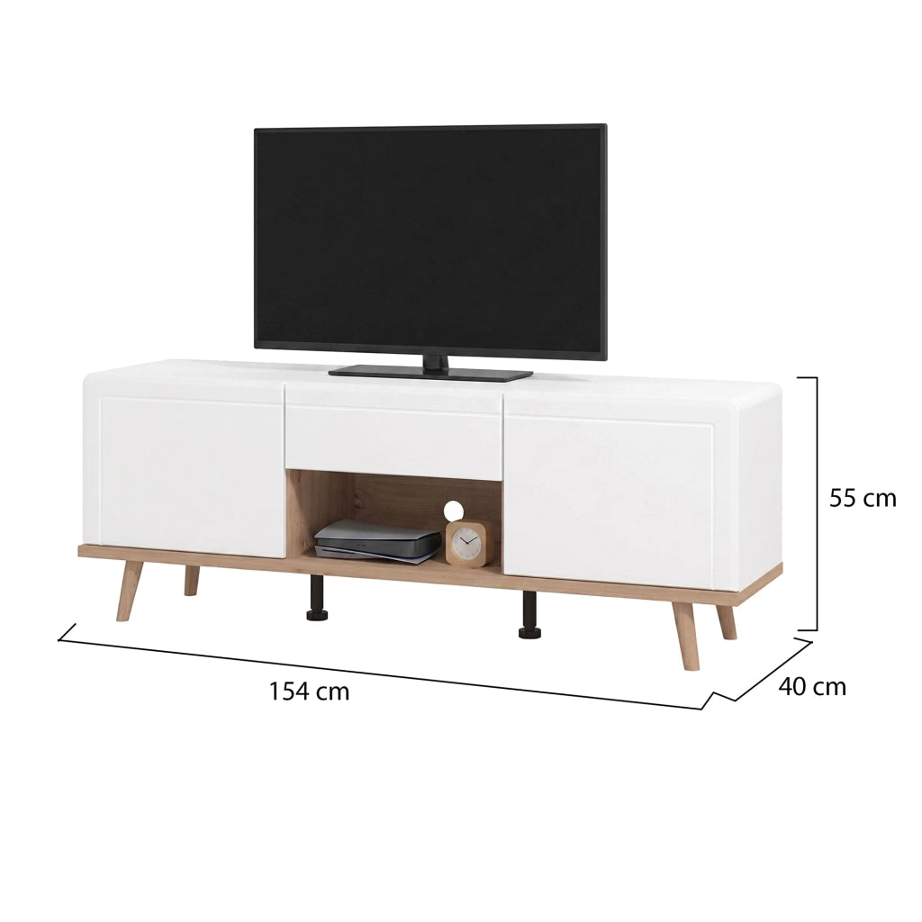 Stra, Mobile Porta tv un Cassetto, 154x40x55h cm Bianco