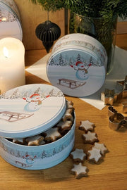 Set di Regali Natale - Scatola per Biscotti in Metallo - 3 Pezzi Set di Figurine di Neve - Renne Mini Portaoggetti di Natale