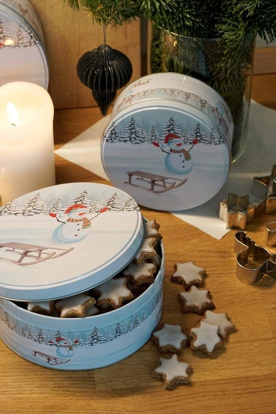 Set di Regali Natale - Scatola per Biscotti in Metallo - 3 Pezzi Set di Figurine di Neve - Renne Mini Portaoggetti di Natale