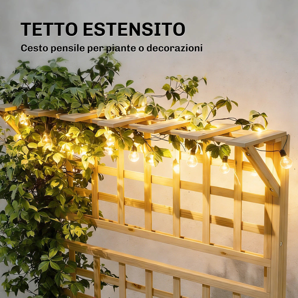 Fioriera Rialzata con Traliccio 76x43,5x177 cm Tetto e 2 Mensole in Legno Colore Naturale
