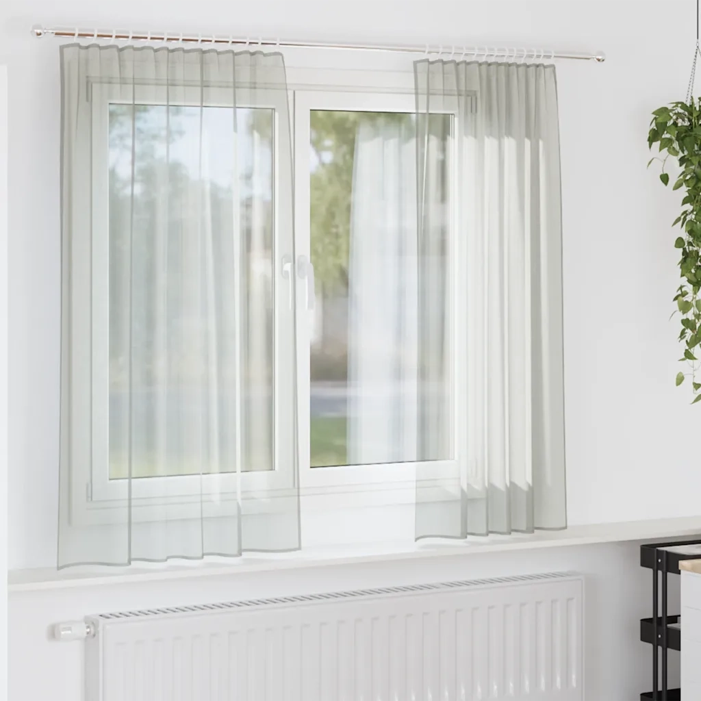 vidaXL Tende in Voile con Tasche per Aste 2 pz Grigio Chiaro