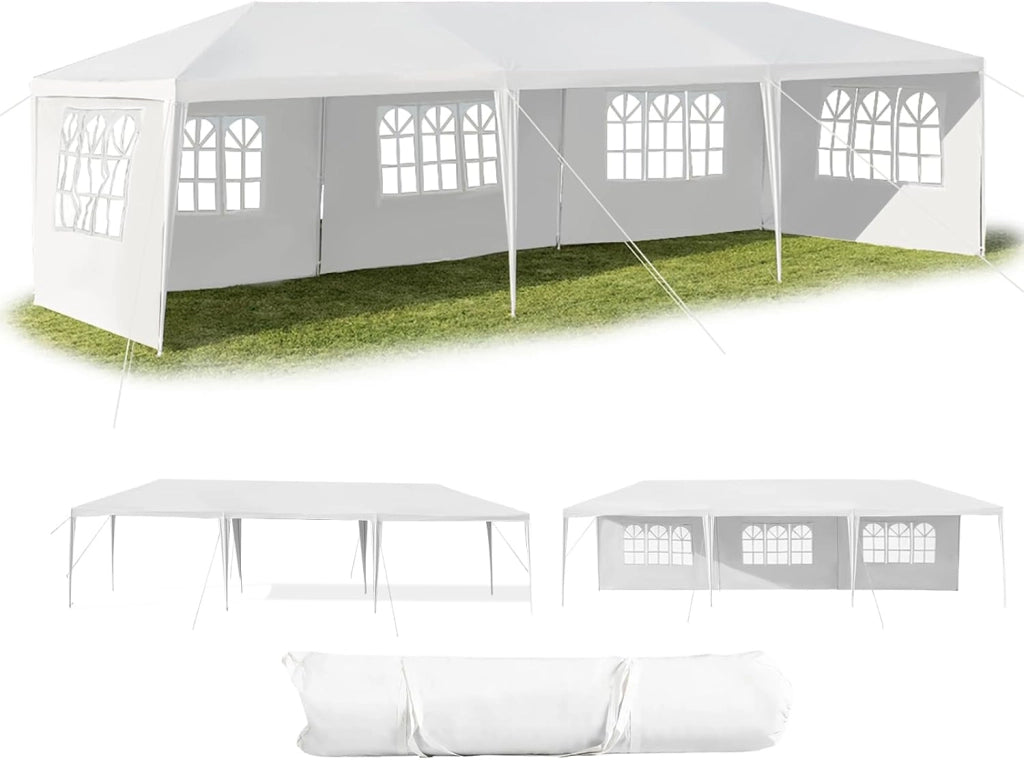 Gazebo Pieghevole 3 x 9 m Con Protezione UV, Tenda da Festa Con 5 Pareti Laterali Rimovibili, Portatile, Con Borsa, per Giardino e Birra, Feste, Matrimoni
