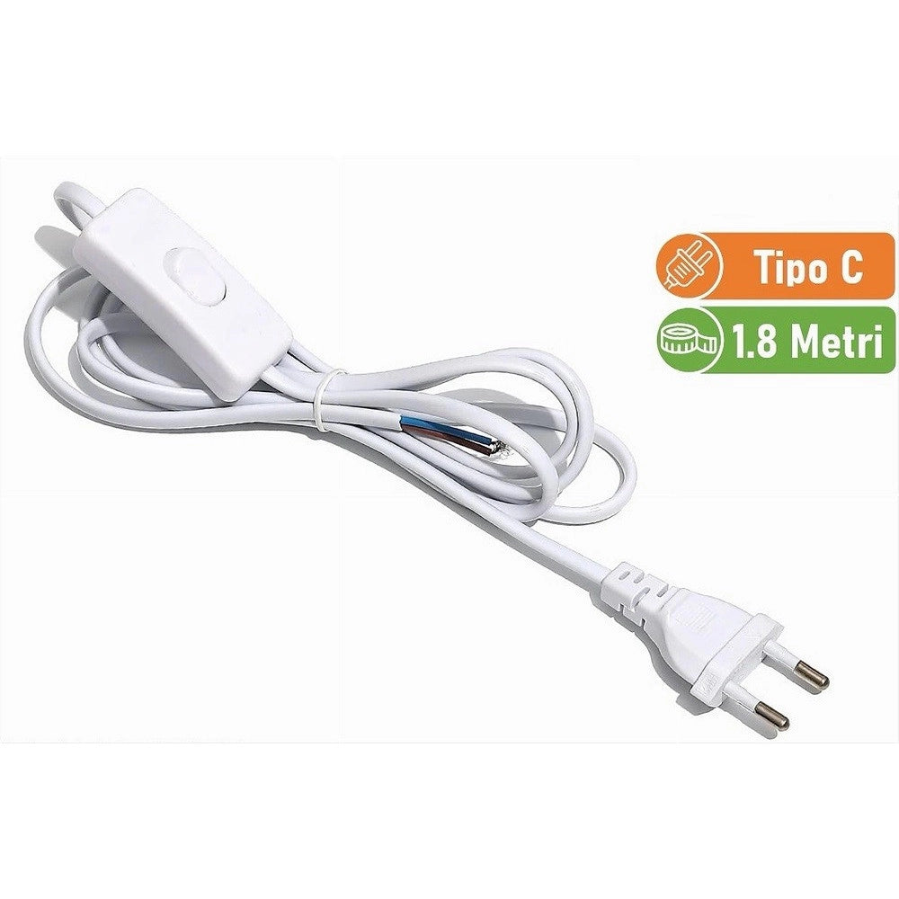 Trade Shop - Cavo Di Alimentazione 1.8 Mt Con Interruttore Spina Europea Tipo C Bianco Ca-180 -