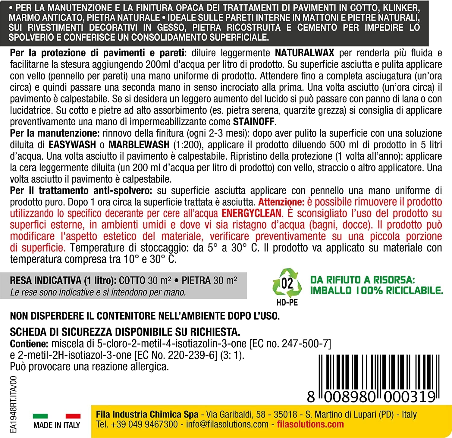 NATURALWAX CERA EFFETTO OPACO