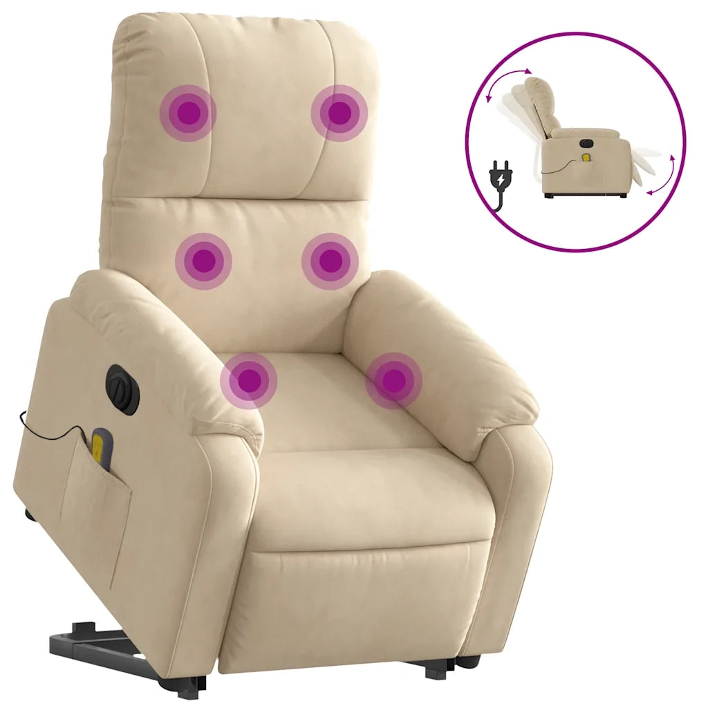 Poltrona Alzapersona Reclinabile Massaggiante Crema Microfibra 3204954