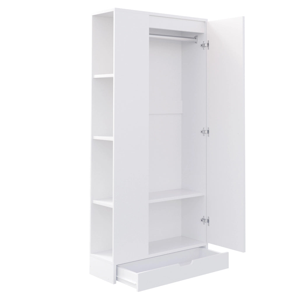 Armadio ULEVR 70x40x170 cm a un'anta con ripiani regolabili e cassetti, bianco