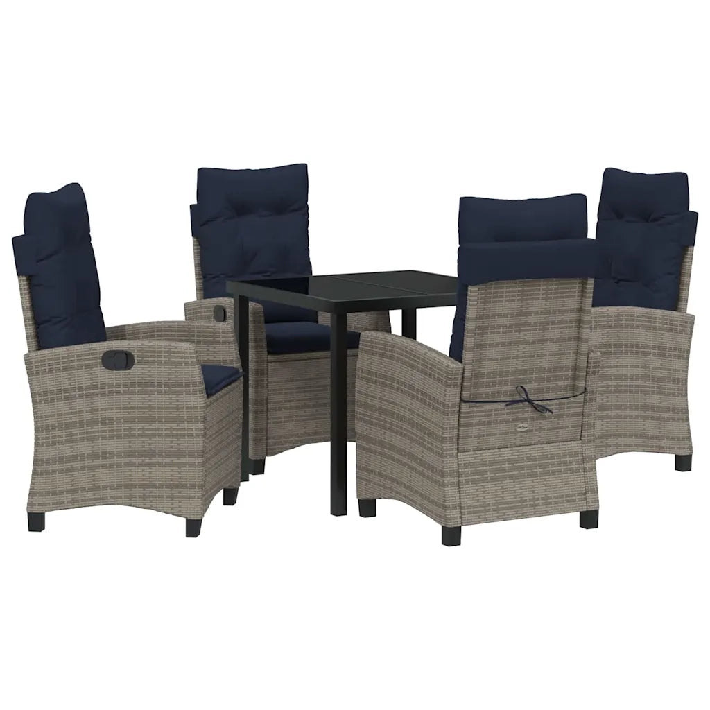 Set da Pranzo per Giardino con cuscino 5 pcs Grigio polyrattan