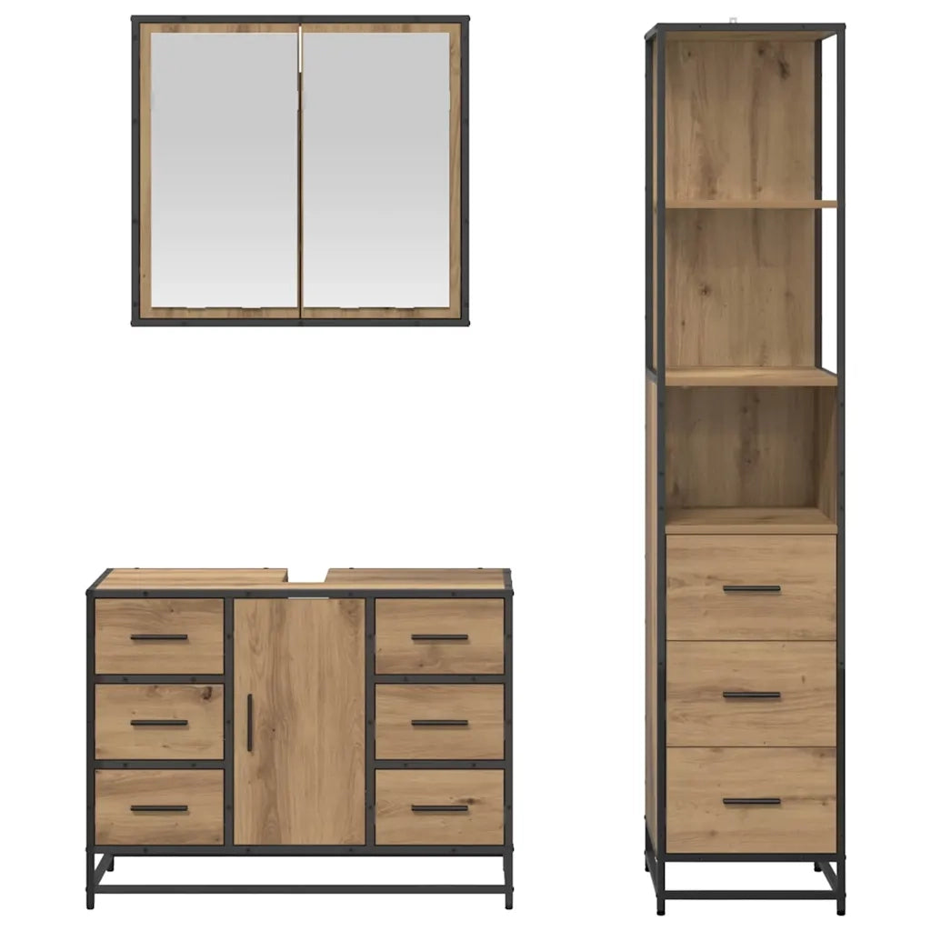 Set di mobili per il bagno con porta 3 pcs rovere artigianale 3402382