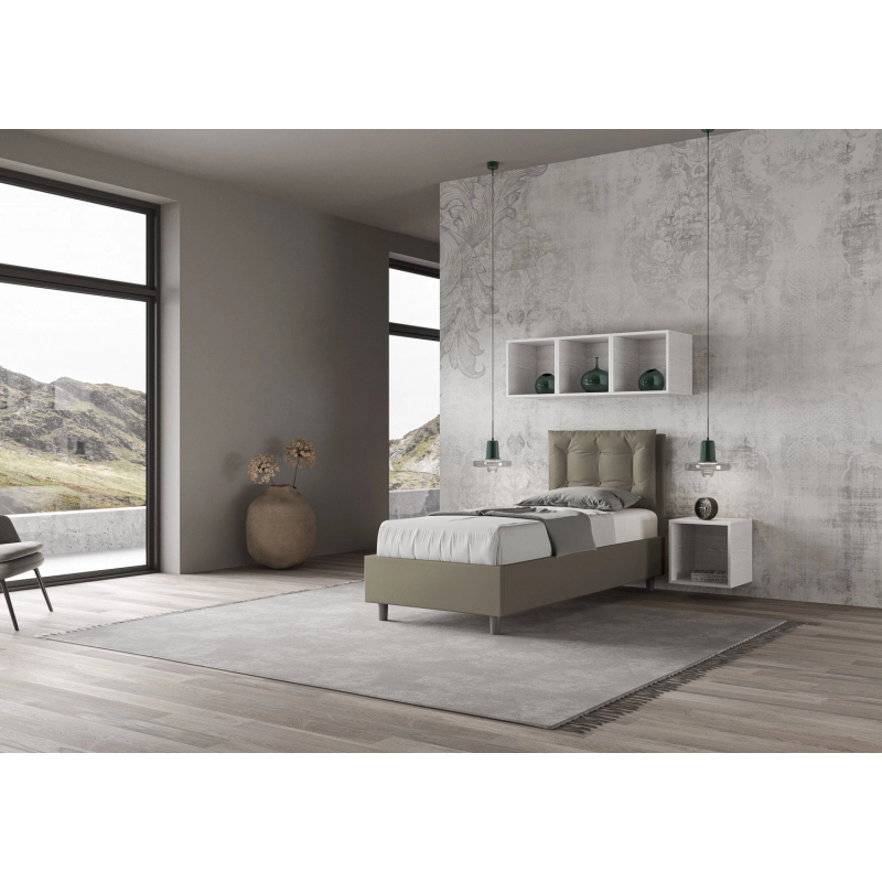 Letto imbottito Singolo 80x210 cm Annalisa - Similpelle,Cappuccino,Con rete