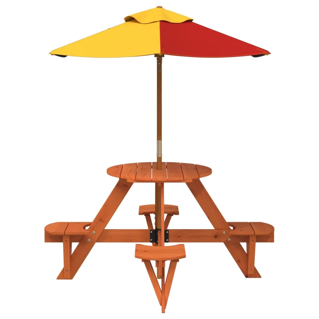 Tavolino da Giardino | Tavolo Picnic per 4 Bambini con Ombrellone Rotondo Legno Abete