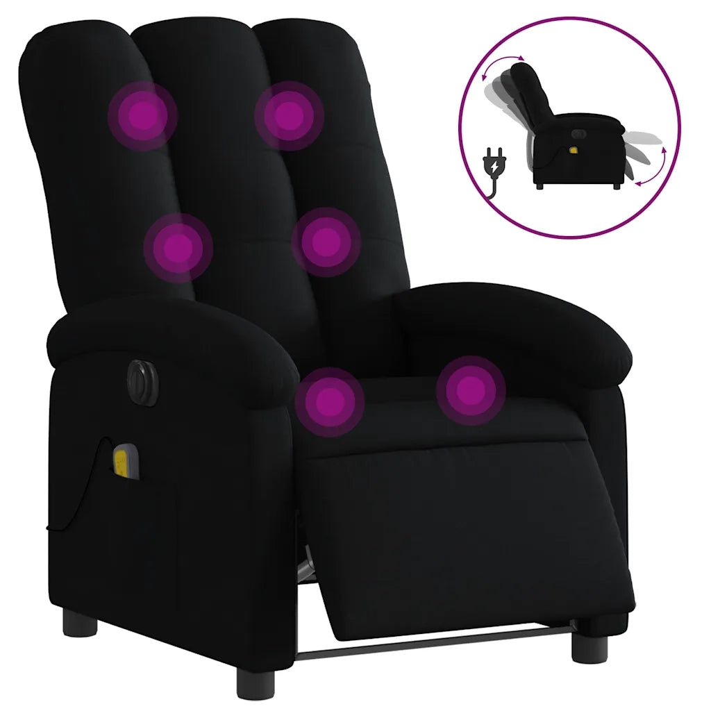 Poltrona Massaggiante | Sedia Relax Reclinabile Elettrica Nera in Tessuto