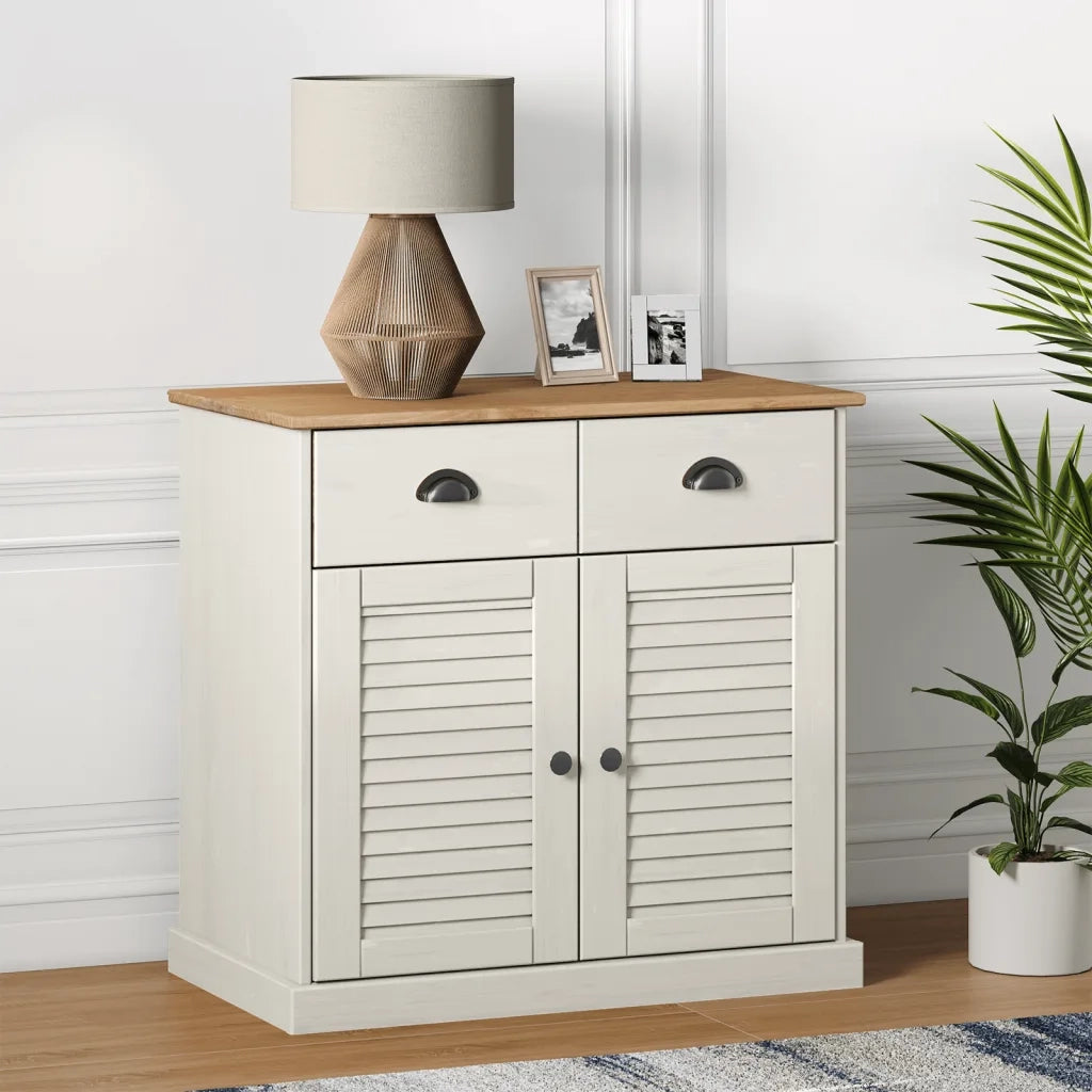 Credenza | Madia | Buffet da pranzo | Armadio da pranzo Cassetti VIGO Bianco 78x40x75 cm Legno Massello Pino