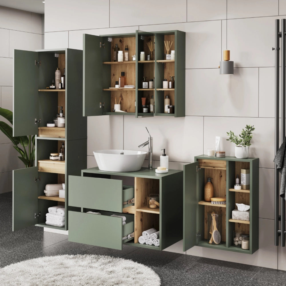 Set di mobili da bagno Viola Verde/Rovere artigianale 4 parti Vicco