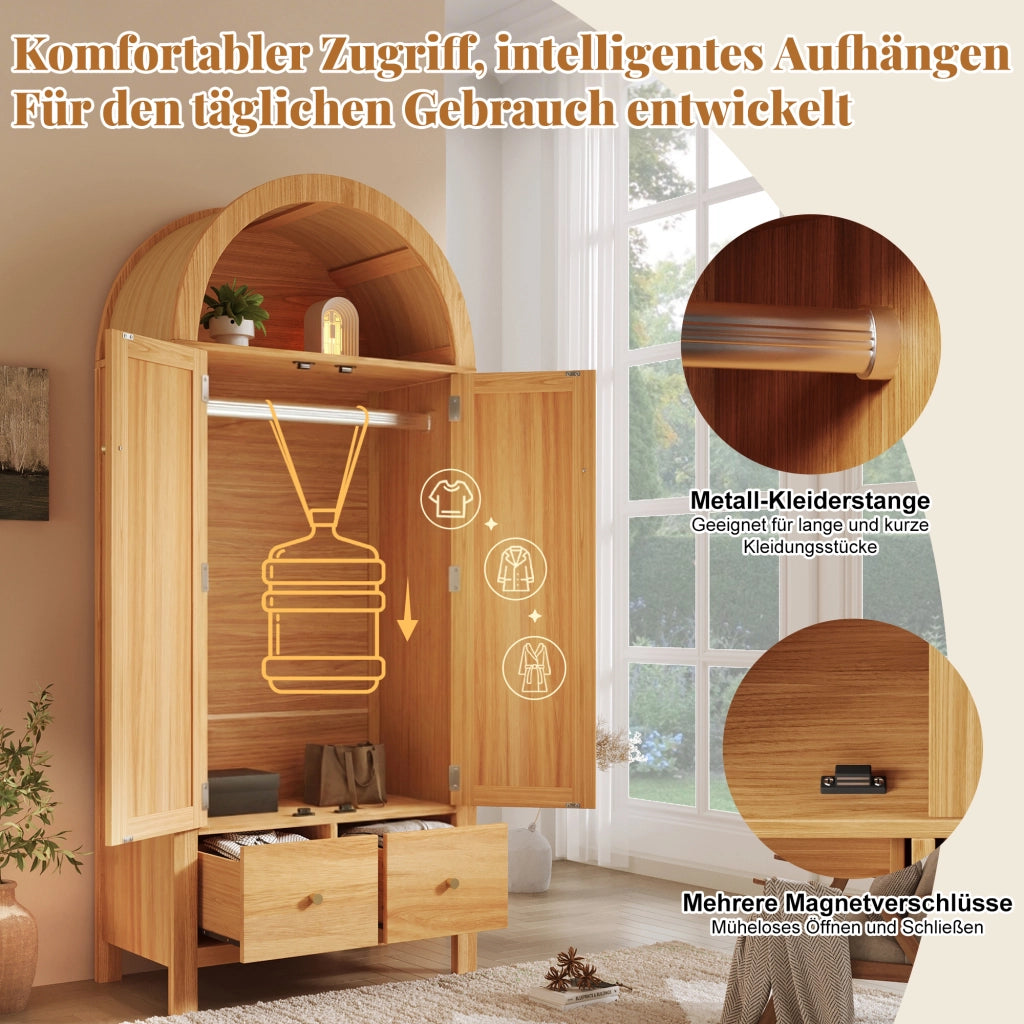 ARMADIO 181x78x45 cm in MDF e metallo effetto rovere, 2 cassetti