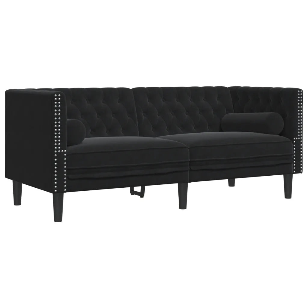Divano Chesterfield con Rinforzi 2 Posti Nero in Velluto 372688