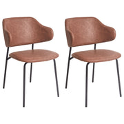 Set di 2 sedie da pranzo Rivestimento in ecopelle marrone Gambe in metallo nero Schienale curvo senza braccioli Design moderno e contemporaneo