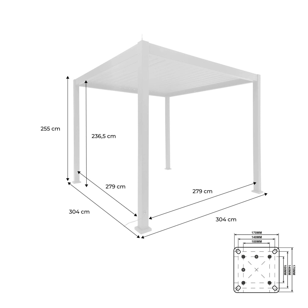 Pergola bioclimatica 3x3m elettrica in alluminio con illuminazione