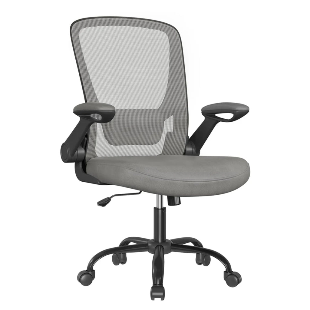 Sedia da ufficio con braccioli pieghevoli sedia da ufficio in tela seduta girevole a 360° supporto lombare regolabile salvaspazio grigio 12_0005864