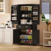 Armadio contenitore moderno con 4 ante e 1 cassetto, 6 ripiani portaoggetti e 4 ripiani regolabili, adatto per cucina, sala da pranzo e soggiorno, 80x40x182 cm, Nero