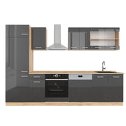 Cucina componibile R-Line Antracite lucido/Rovere dorato 300 cm, PL Rovere Vicco