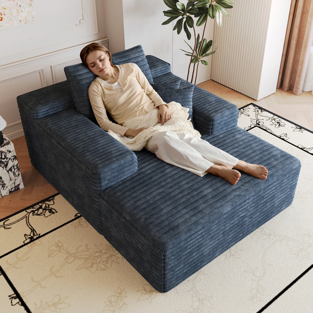 DIVANO Chaise Longue in Velluto a Coste Blu senza montaggio