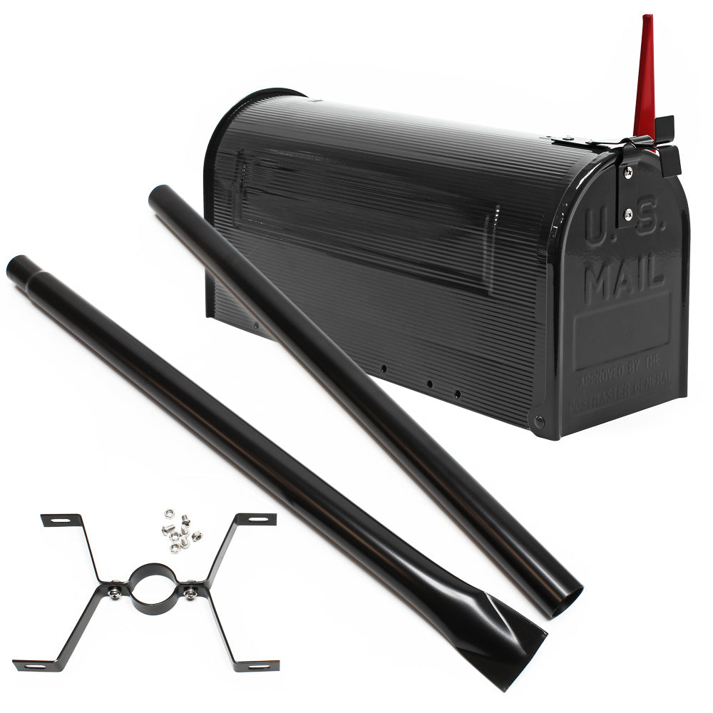 Cassetta postale americana con palo di supporto, in acciaio zincato, nero, montaggio a terra