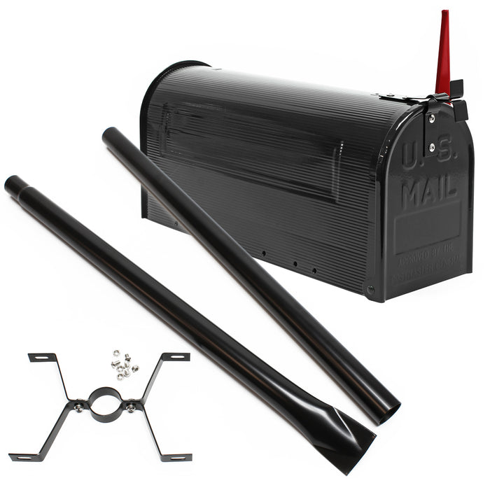 Cassetta postale americana con palo di supporto, in acciaio zincato, nero, montaggio a terra