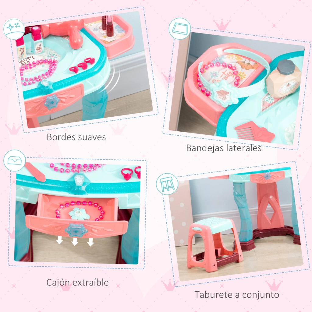 Tocador de Maquillaje con Specchio, Luce e Musica per Bambini ¨C zephmum ¨C 57x34x76 cm Multicolor
