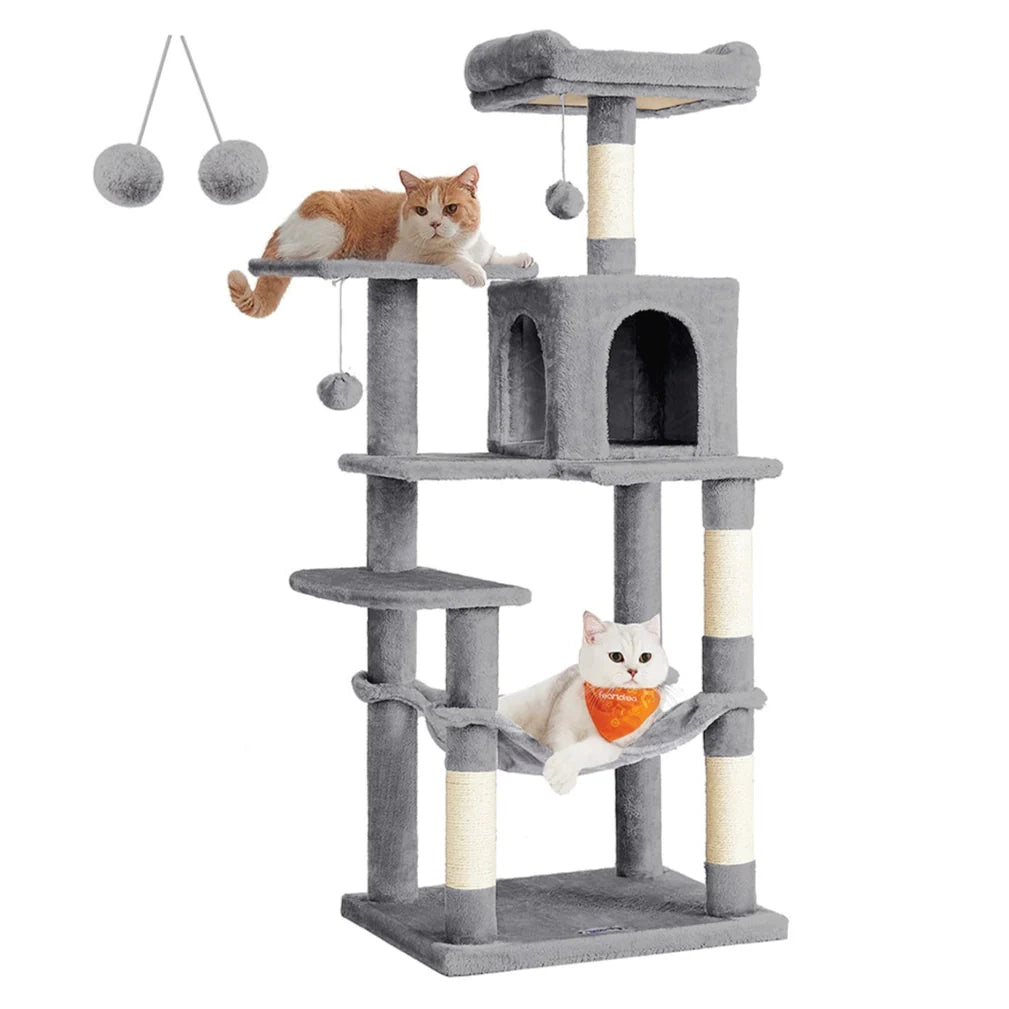 Albero per gatti con amaca torre da gioco 143 cm grigio chiaro 12_0003845