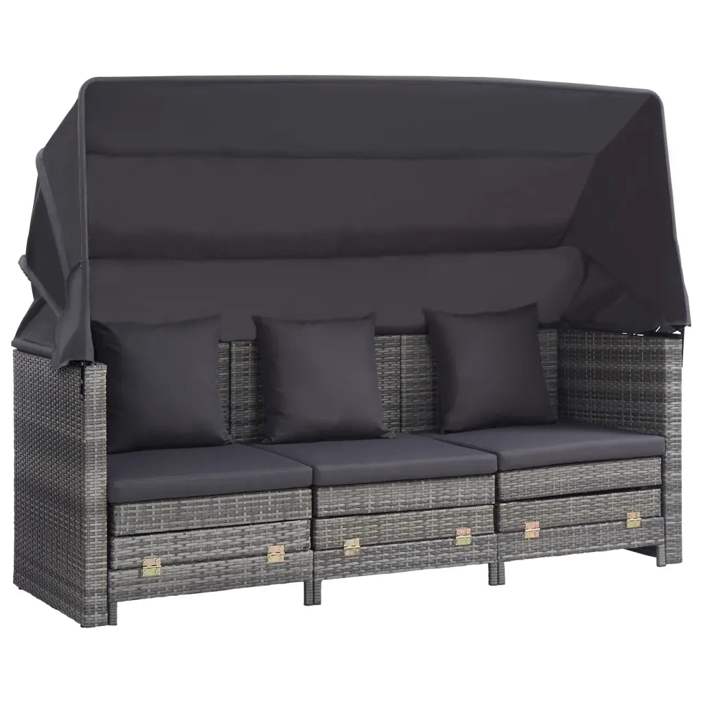 Divano Letto a 3 Posti Estendibile con Tetto Polyrattan Grigio cod mxl 77480