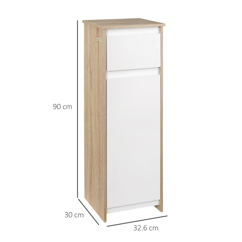 Mobile Bagno con Cassetto e Armadietto con Ripiano Regolabile Interno, in MDF, 32.6x30x90 cm
