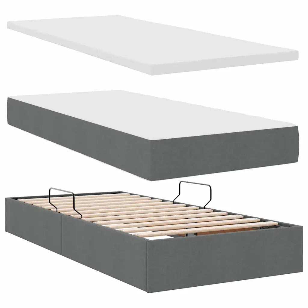 Letto con contenitore e materasso Grigio scuro 90 x 200 cm