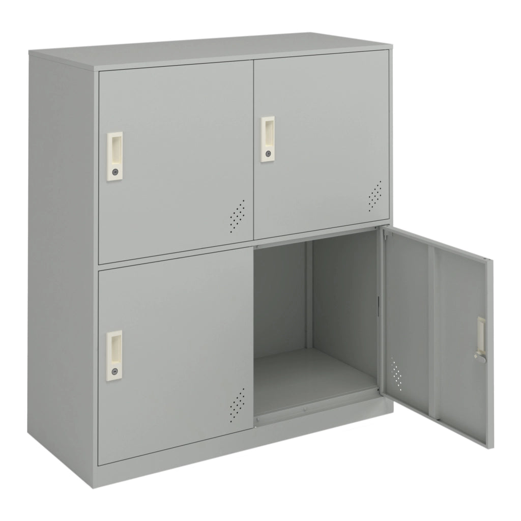 Armadio Casellario Rautavaara in Acciaio 4 Ante con Serratura 100 x 90 x 40 cm Grigio Pallido [en.casa]