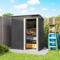 Capanno da Giardino 1.16m² con Tetto Inclinato e Porta Scorrevole, Casetta Attrezzi Giardino in Acciaio Zincato, 163x89x182 cm, Nero