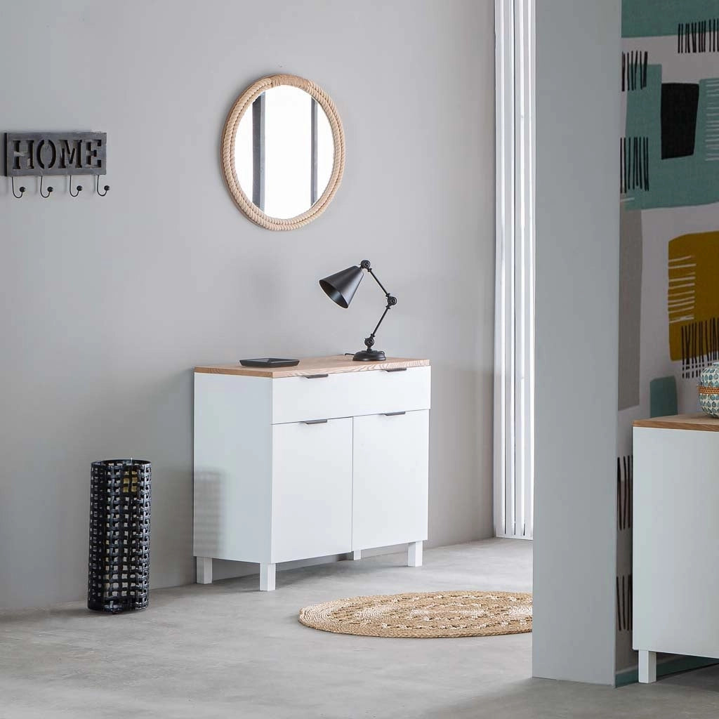 Mobile da ingresso in legno, 2 cassetti, 2 porte bianco 82x39,5x80