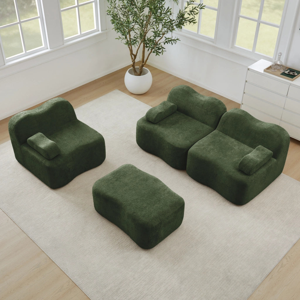 Divano angolare modulare 3 posti con pouf 288x167x70 cm in velluto verde
