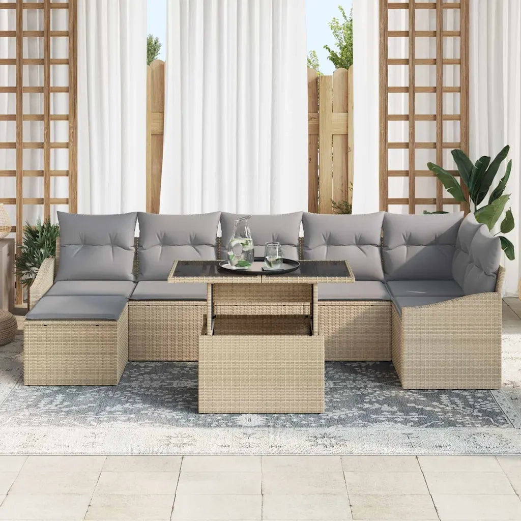 Set Divano da Giardino con cuscino 8 pcs Beige e Grigio Chiaro