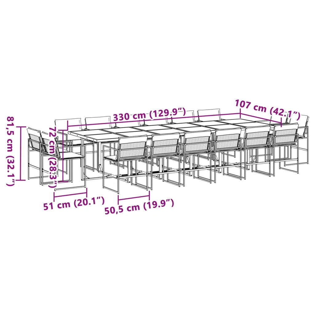 Set da Pranzo da Giardino 17 pz con Cuscini Bianco in Textilene 3295097