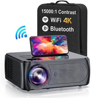 Proiettore Mini - 1080P - Proiettore Digitale - Connessione 5G WiFi - Bluetooth - Compatibile con HDMI - USB - 10000 Lumen - 350 ANSI - 150W - Nero