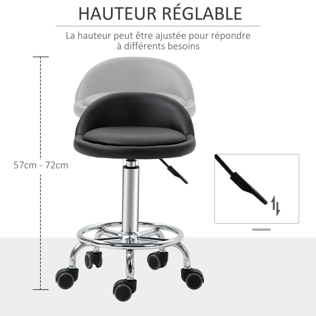 Sgabello Girevole con Rotelle Regolabile 47-62 cm ¨C Xylo ¨C Set 2 Pezzi Nero Acciaio Cromato