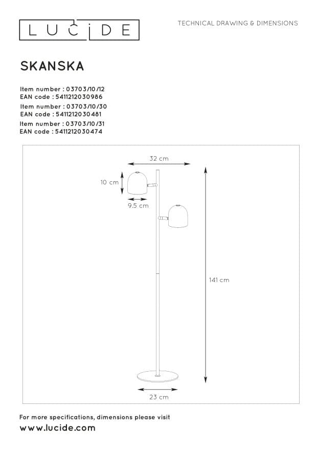 Lampada terra Lucide Skanska LED nera 5W 3000K 450lm