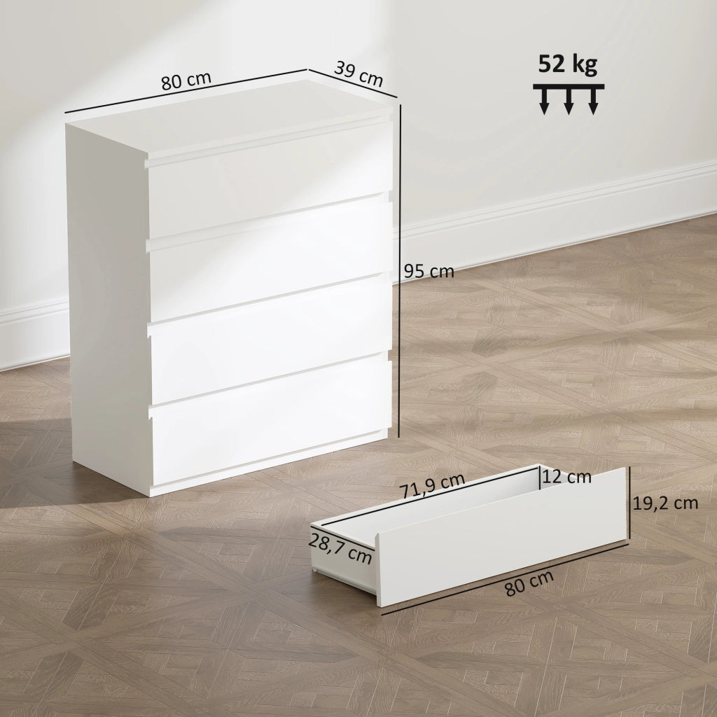Cassettiera 4 Cassetti Legno Bianco Camera ¨C Minimal ¨C 80x39x95