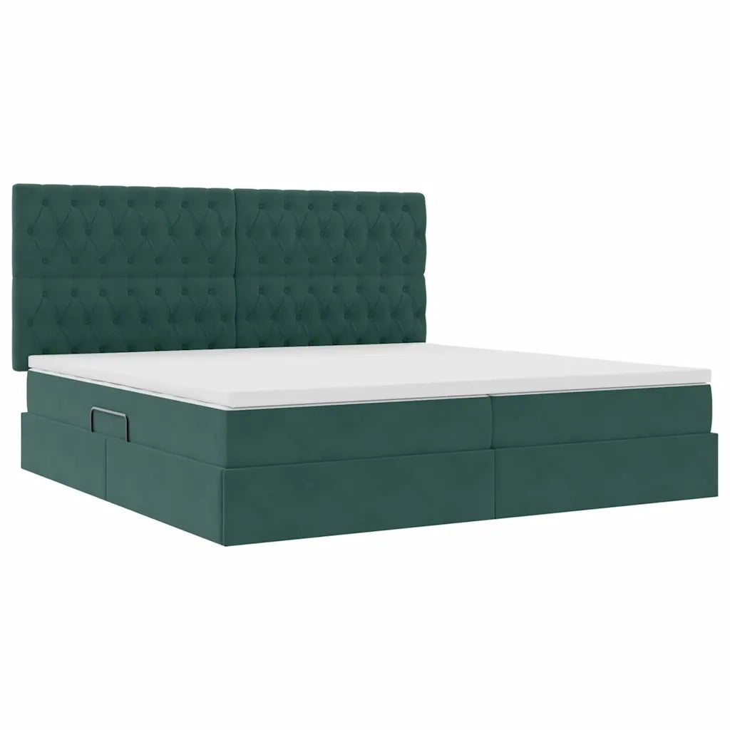 Letto con contenitore e LED Verde Scuro 200 x 200 cm Velluto 3372750