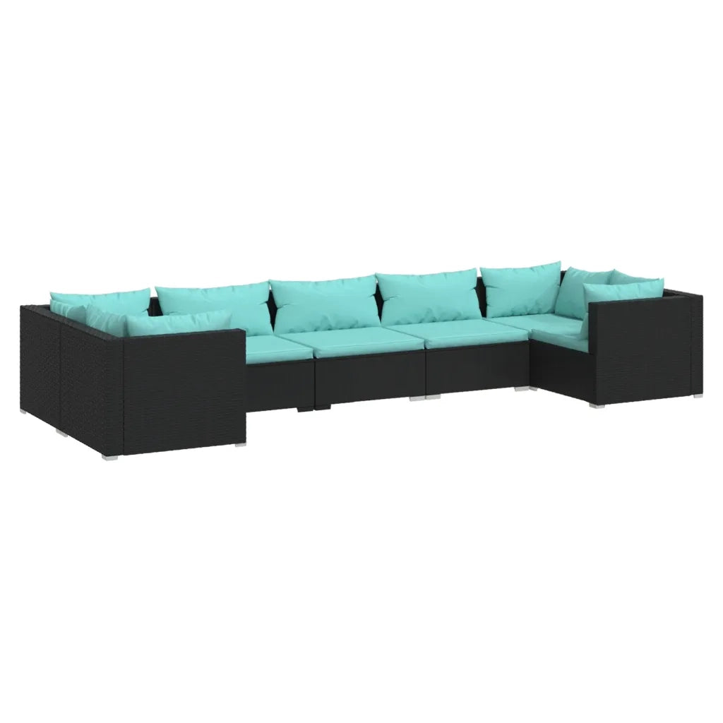 Set Divani da Giardino 7 pz con Cuscini in Polyrattan Nero 3101953