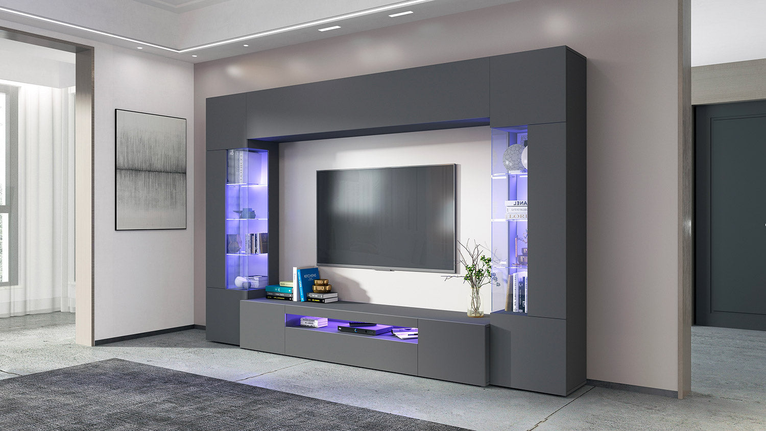 Parete Attrezzata Soggiorno 200x40x35 cm Egypt Grigio Antracite Opaco