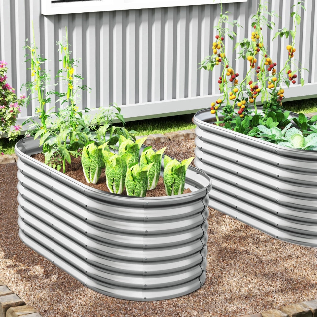 Letto da giardino rialzato tondo fioriera elevata da 60 cm con design a fondo aperto, Piastra verniciata bordo sicuro Argento-Fioriere