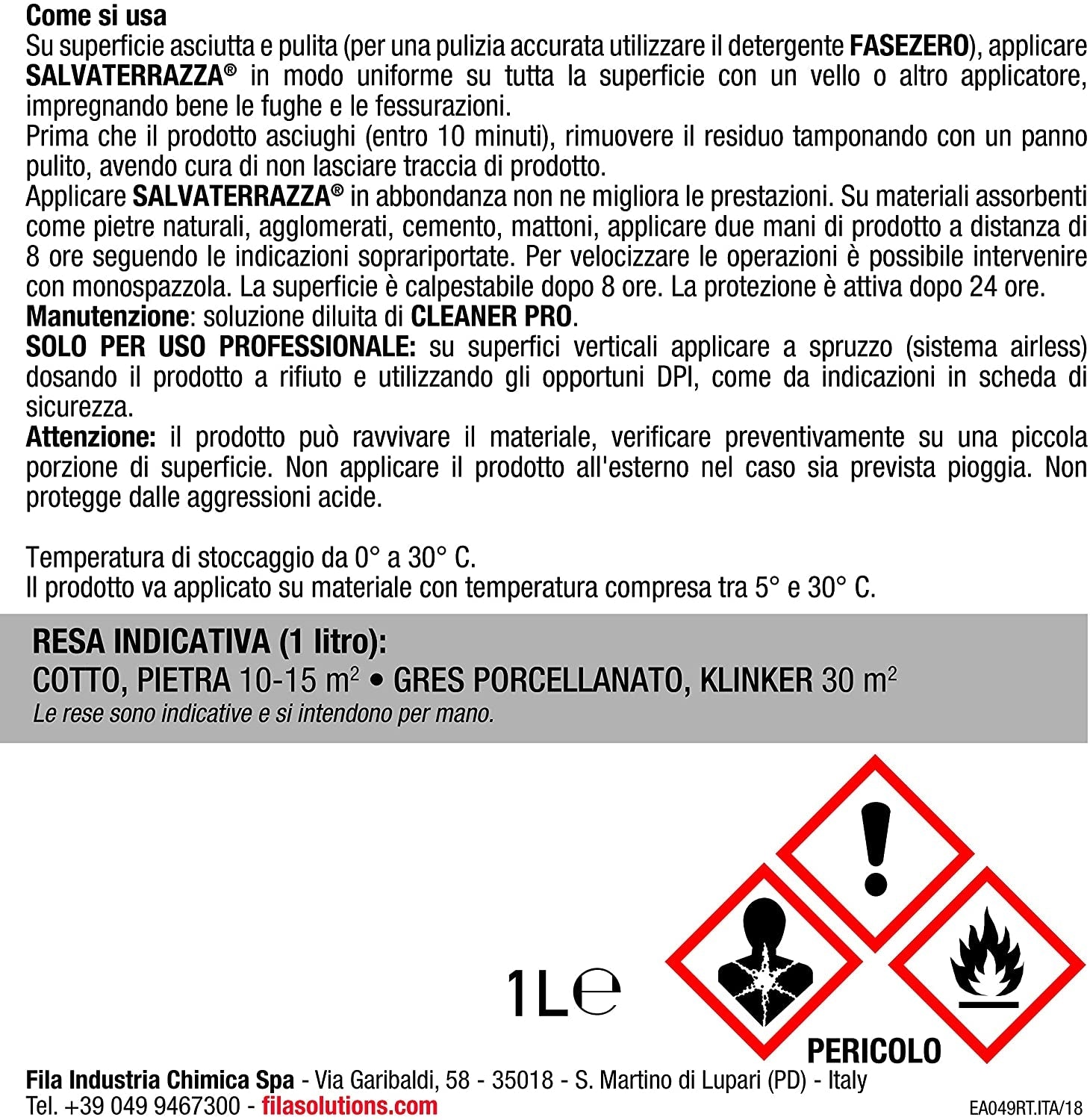 Idrorepellente per terrazze Salvaterrazza FILA antiinfiltrazione 1lt