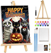 Schilderietto di Halloween - Gatto - 8x30 cm Tela con Cornice - Pittura ad Olio per Principianti - Decorazione per la Stanza - Scheda di Pittura per Fai da Te