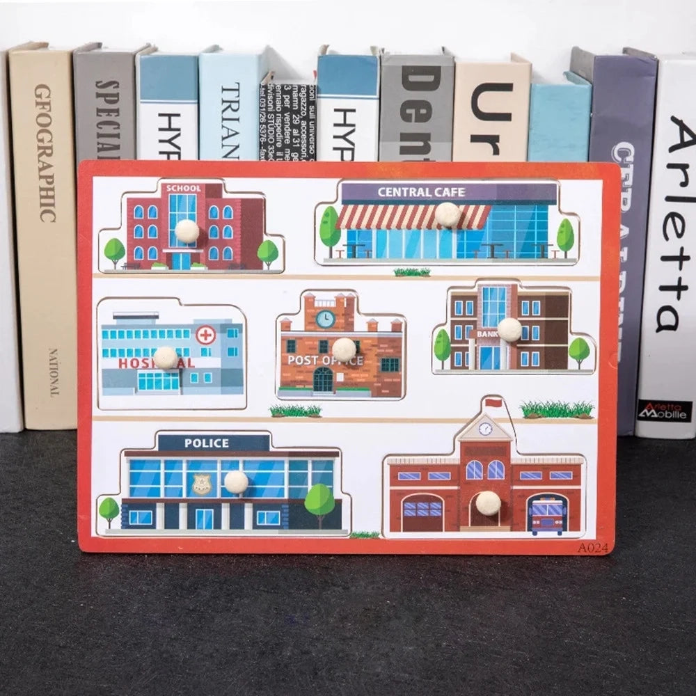 Trade Shop - Puzzle A Incastro Tema Edilizia Gioco Educativo In Legno Per Bambini Con Pomelli 07532 -