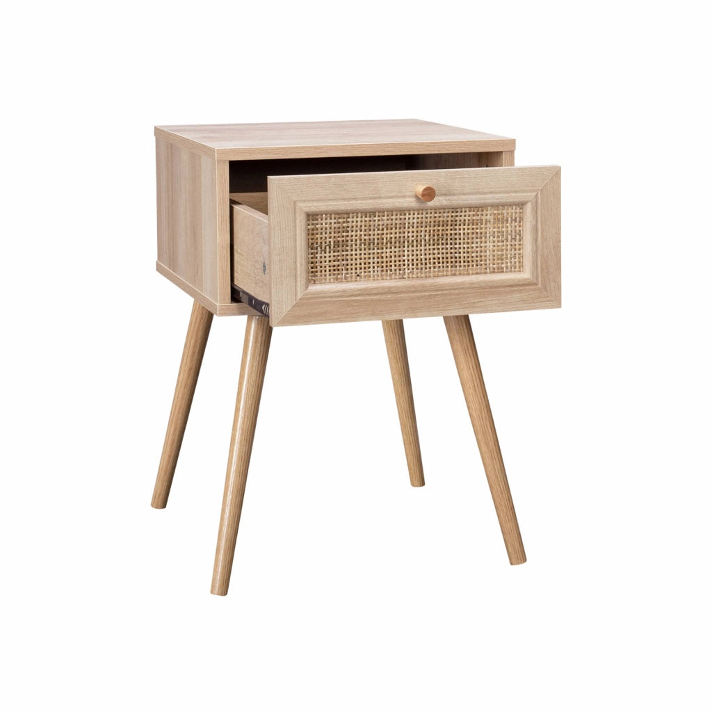 Set 2 comodini effetto legno e cannage, marrone naturale